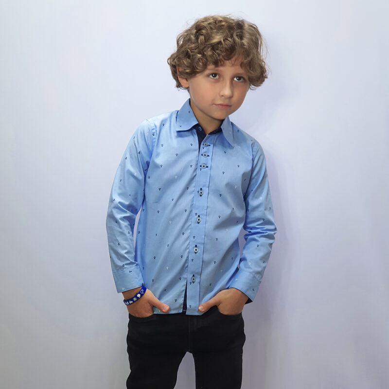 Camisa Social Kids Azul Ancora