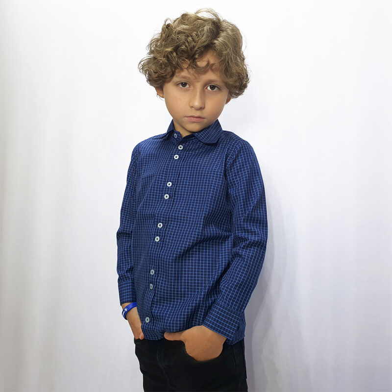 Camisa Social Slim Kids Azul Xadrez