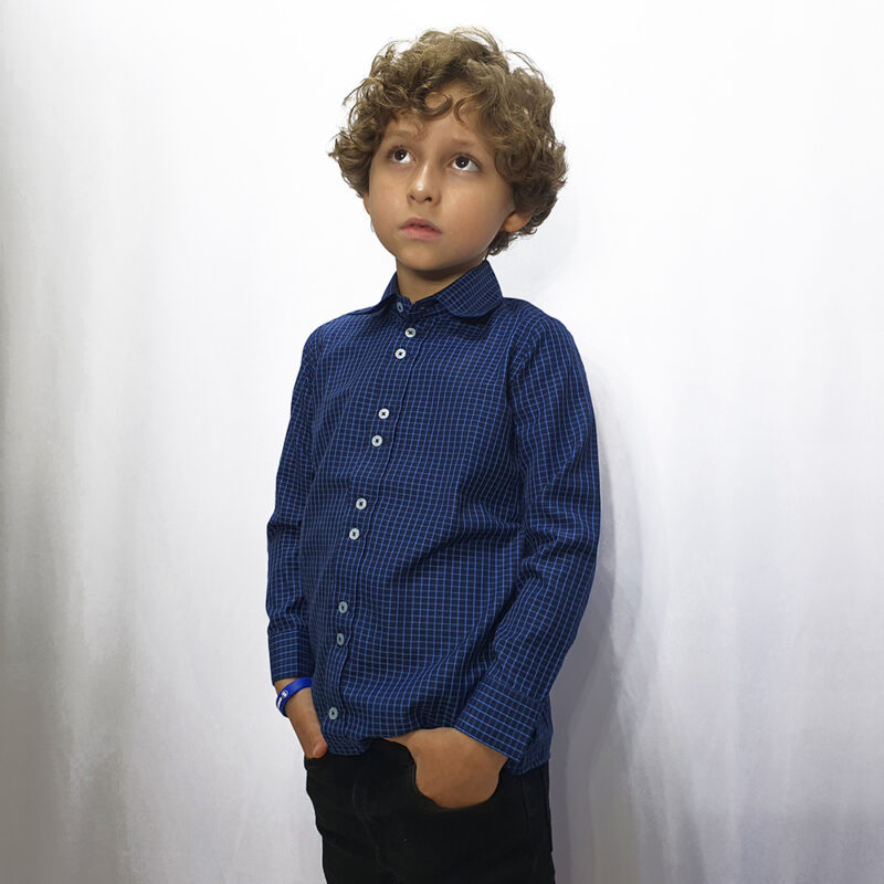 Camisa Social Slim Kids Azul Xadrez