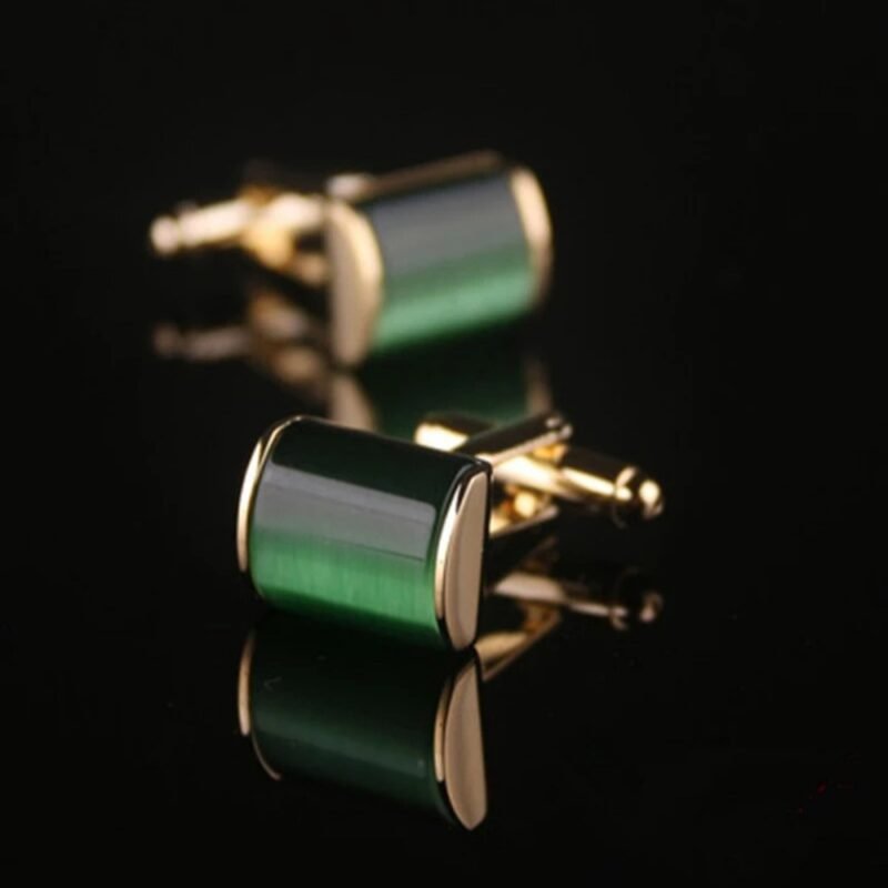 Abotoadura Dourada Pedra Verde