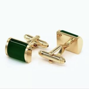 Abotoadura Dourada Pedra Verde