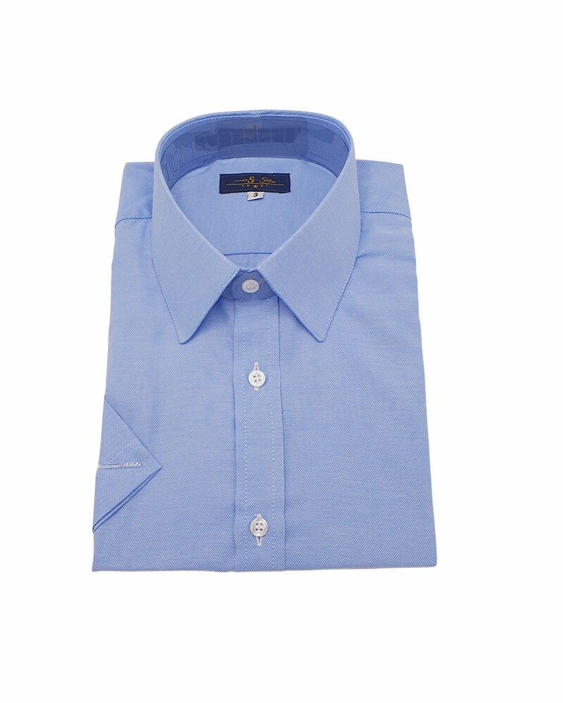 Camisa Azul manga curta tecido liso