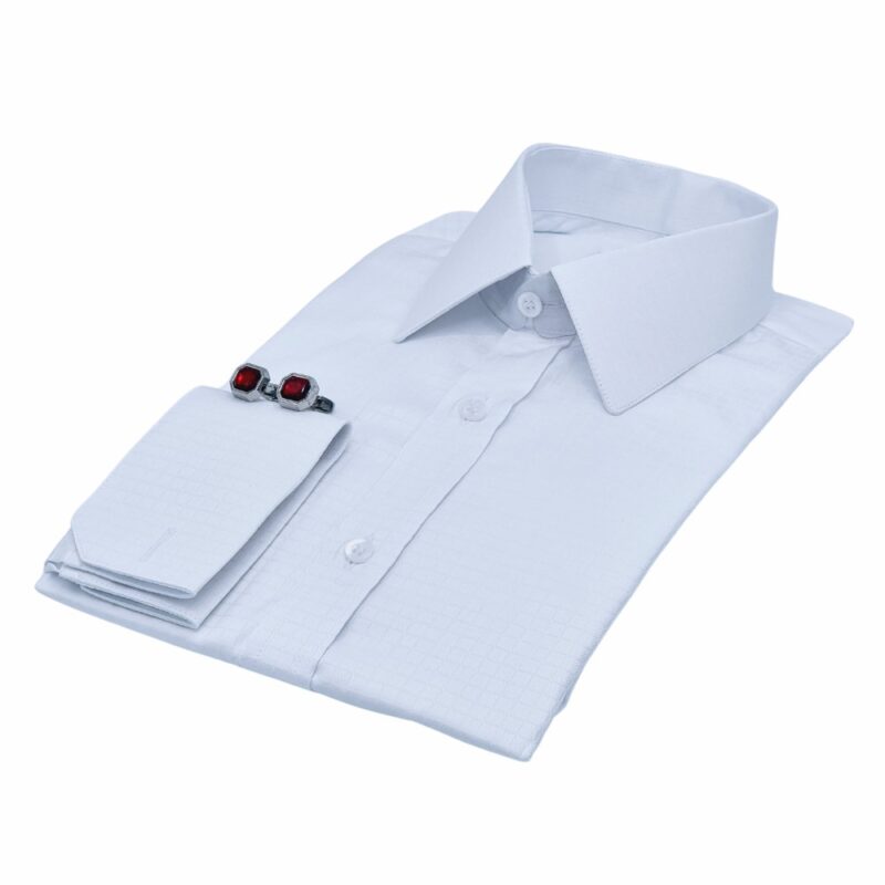 Camisa Fio Egípcio Branca Xadrez tecido Premium