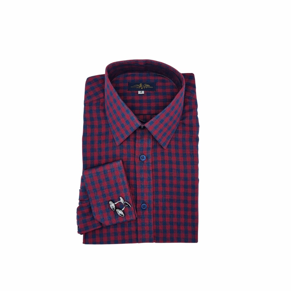 Camisa xadrez masculina vinho e branca