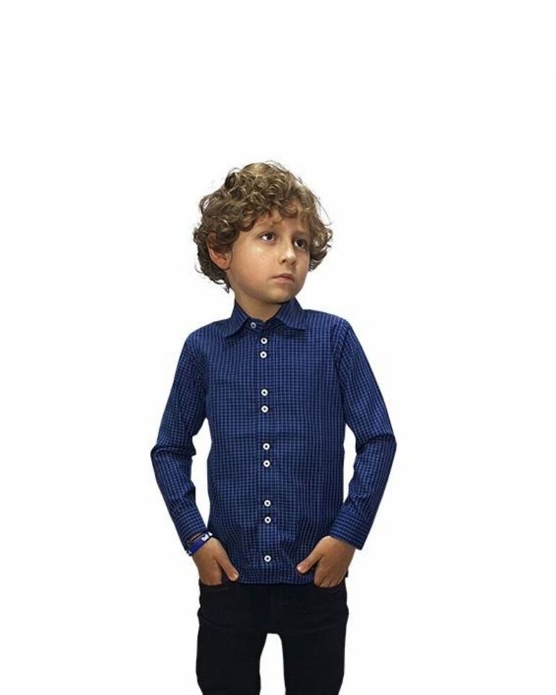 Camisa Social Slim Kids Azul Xadrez