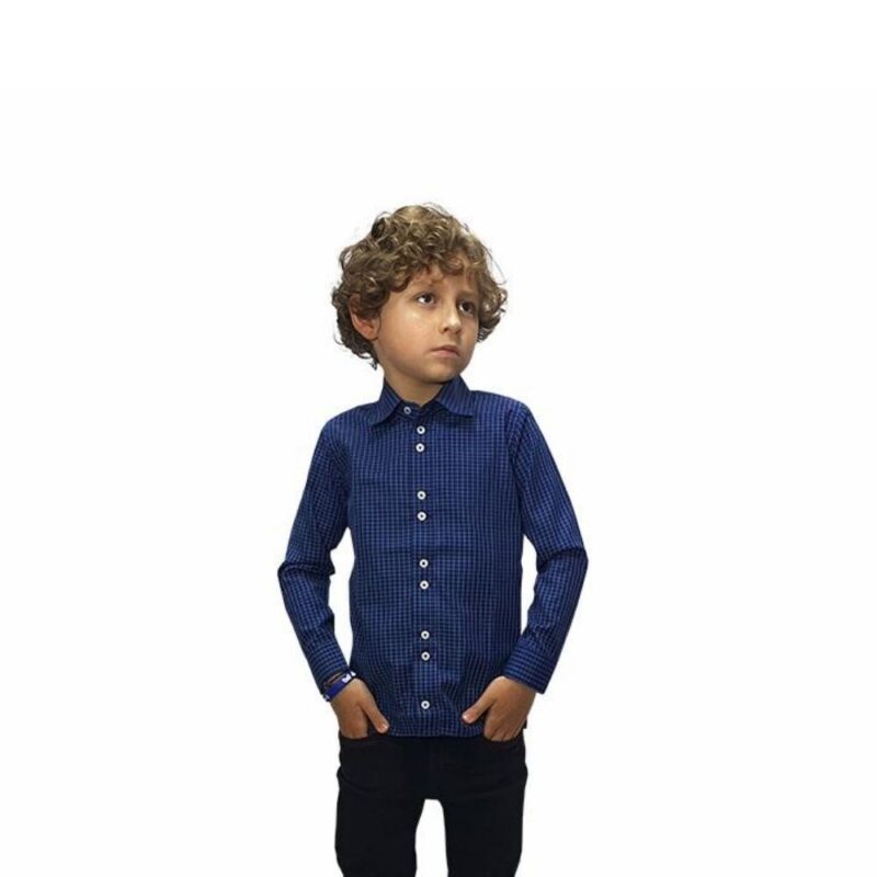 Camisa Social Slim Kids Azul Xadrez