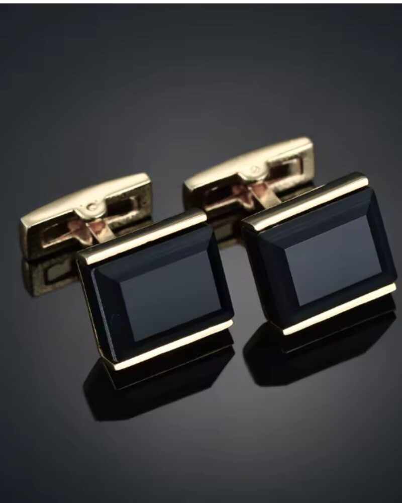 Abotoadura Dourada Pedra Preta