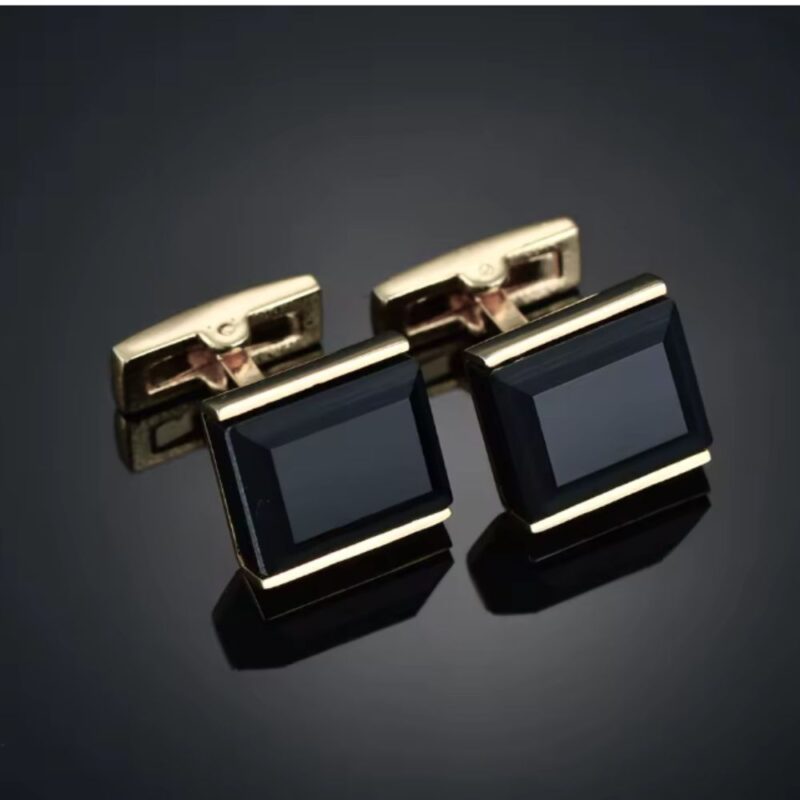 Abotoadura Dourada Pedra Preta