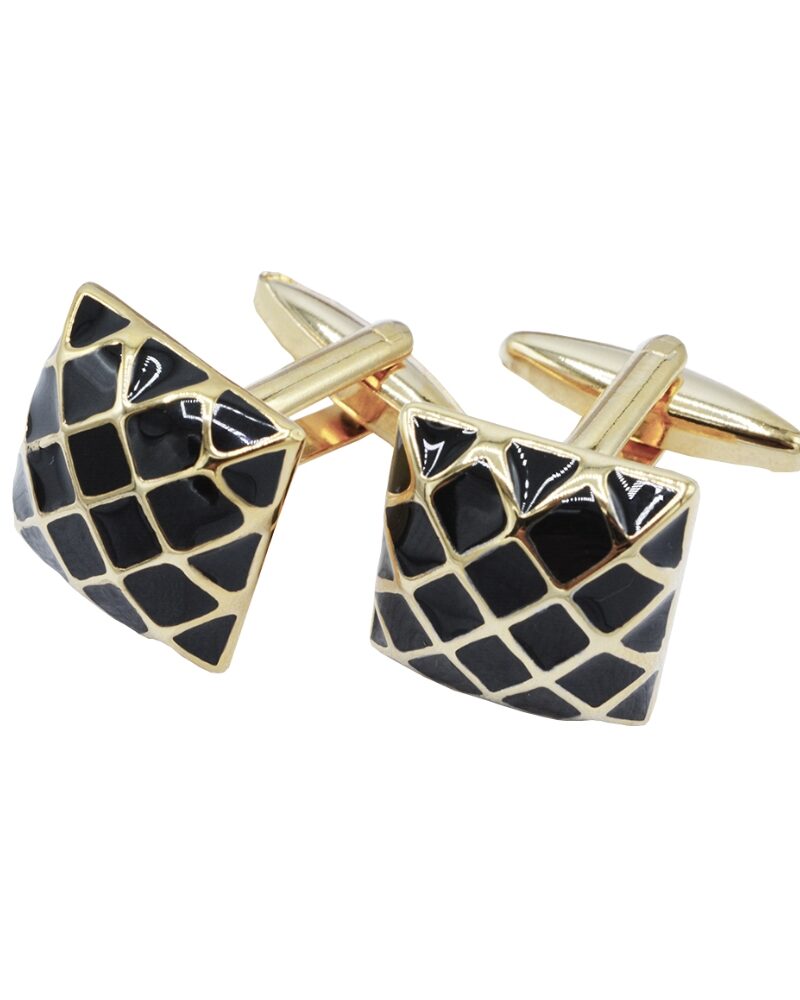 Abotoadura Preta Xadrex Dourada para Camisa