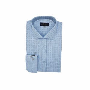 Camisa Azul Italiana Xadrez Punho Duplo