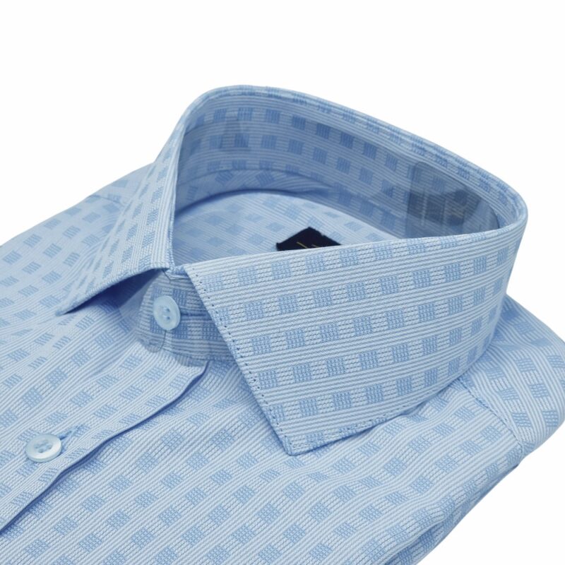 Camisa Azul Italiana Xadrez Punho Duplo