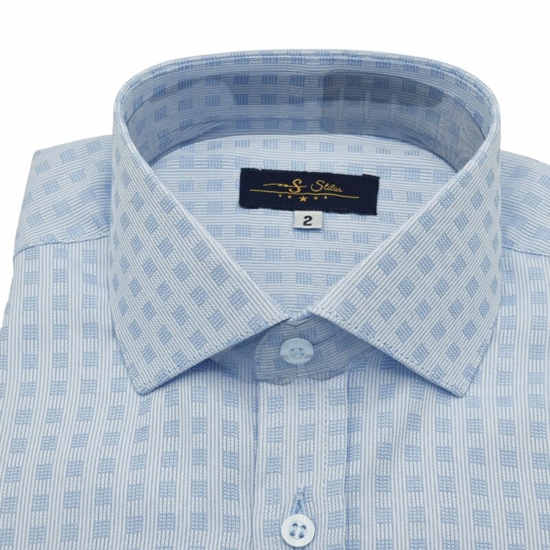 Camisa Azul Italiana Xadrez Punho Duplo