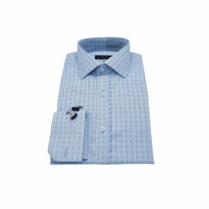 Camisa Azul Italiana Xadrez Punho Duplo