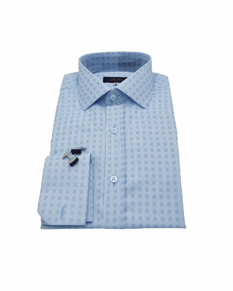 Camisa Azul Italiana Xadrez Punho Duplo