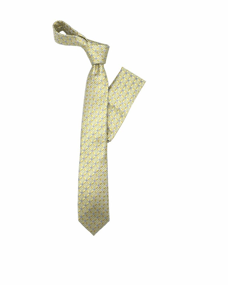Gravata Tradicional Portfolio 7,5 cm Amarela+Lenço