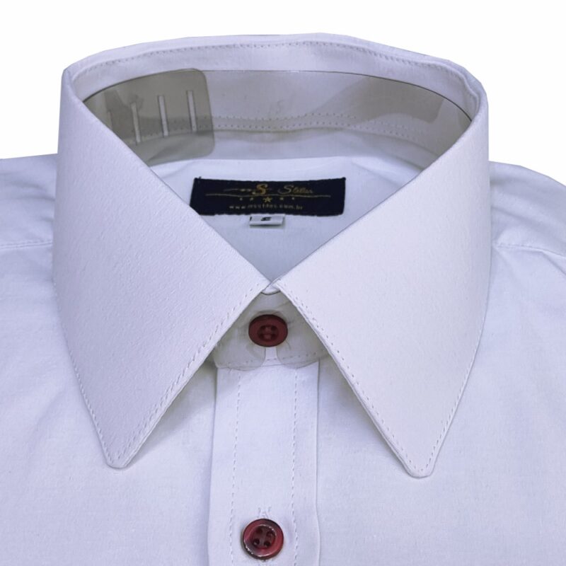 Camisa Social Branca Sulfite Francesa Botão bordo