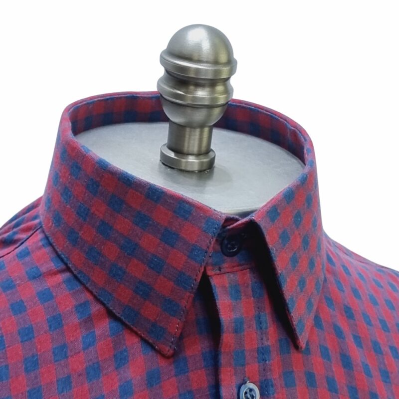 Camisa Punho Duplo Xadrez Azul e Vinho