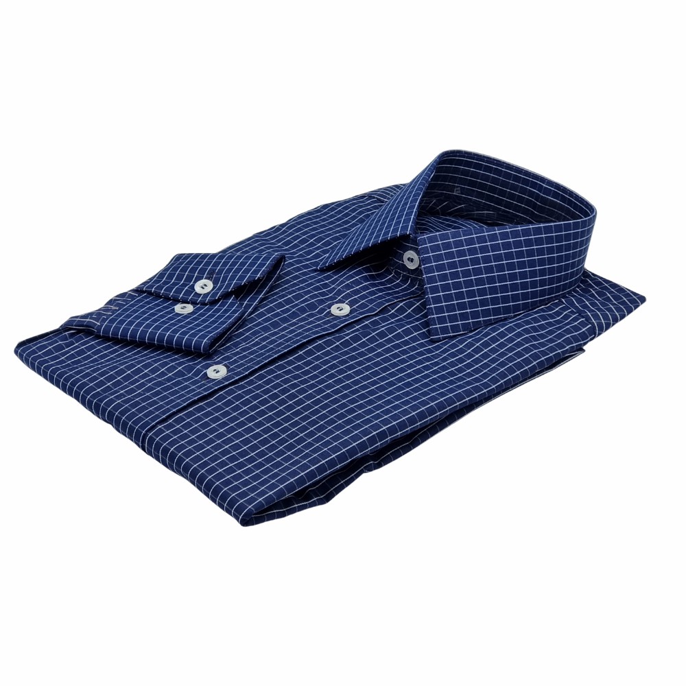 Camisa Social Maquineta Xadrez Azul e Fundo Branco - 2504xfz78908