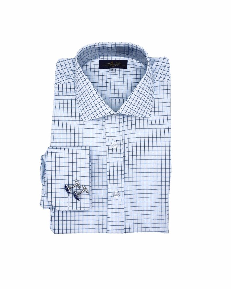 Camisa Branco Xadrez Azul Italiana