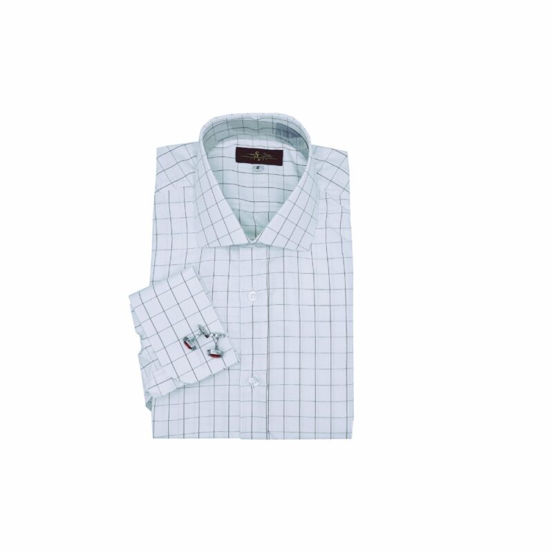 Camisa Branca Xadrez Italiana Punho Duplo