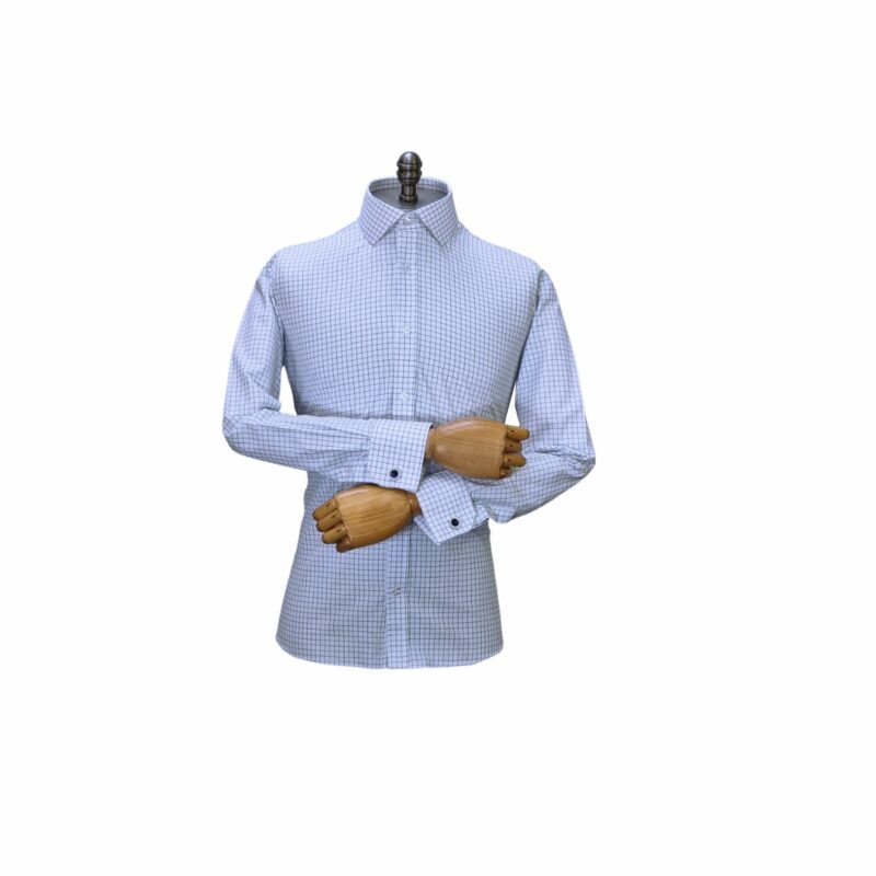 Camisa Branca Xadrez Azul colarinho Italiano