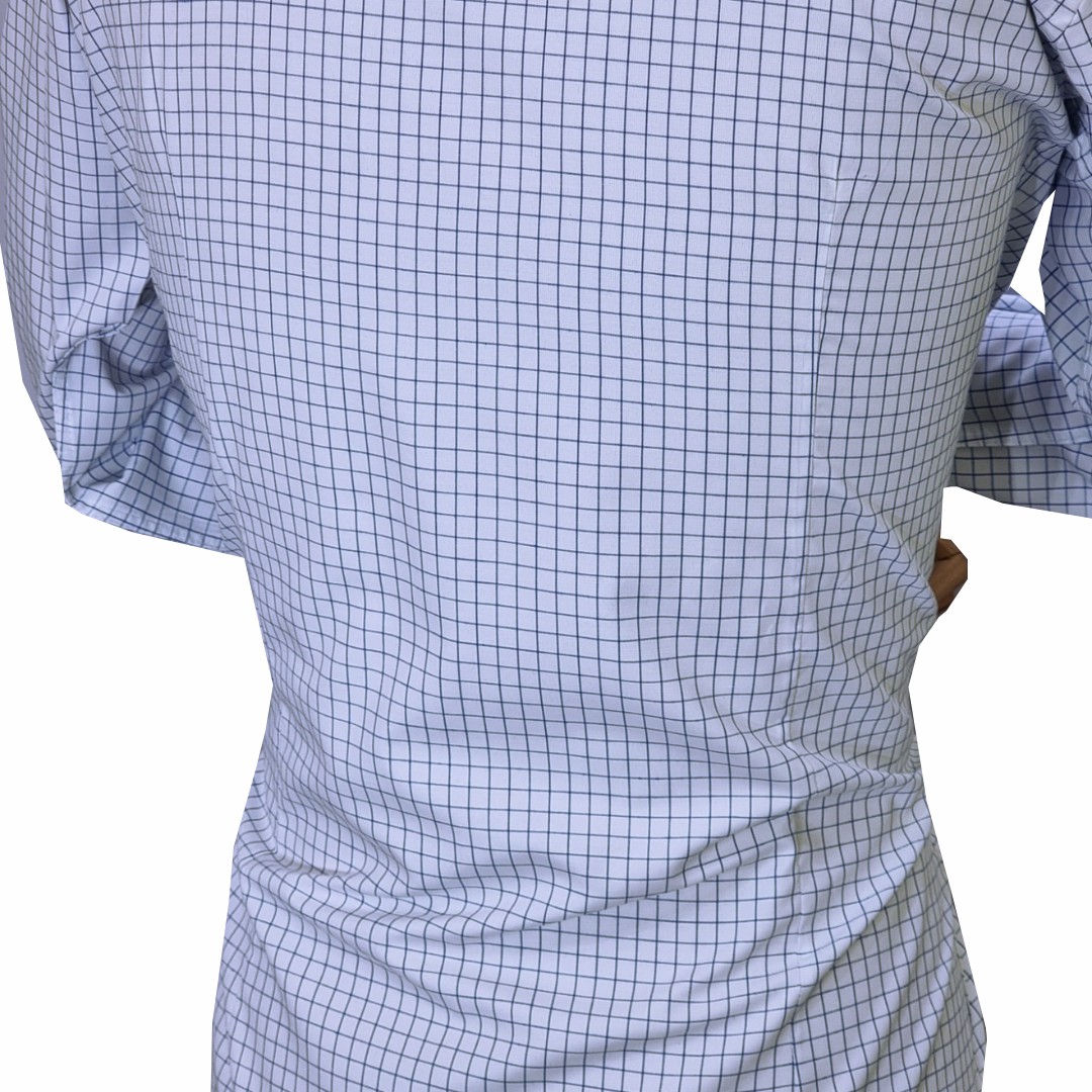 Camisa Colarinho Italiana Branca Xadrez Azul