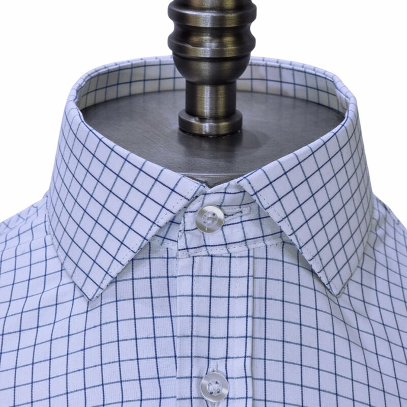 Camisa Branca Xadrez Azul colarinho Italiano