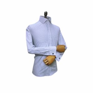 Camisa Branca Xadrez Azul colarinho Italiano