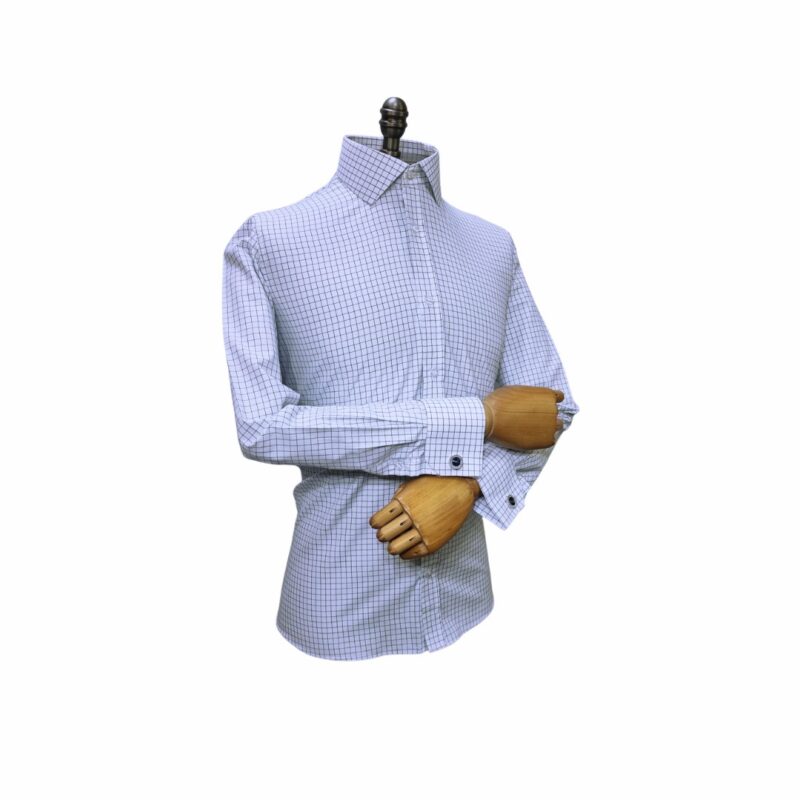 Camisa Branca Xadrez Azul colarinho Italiano