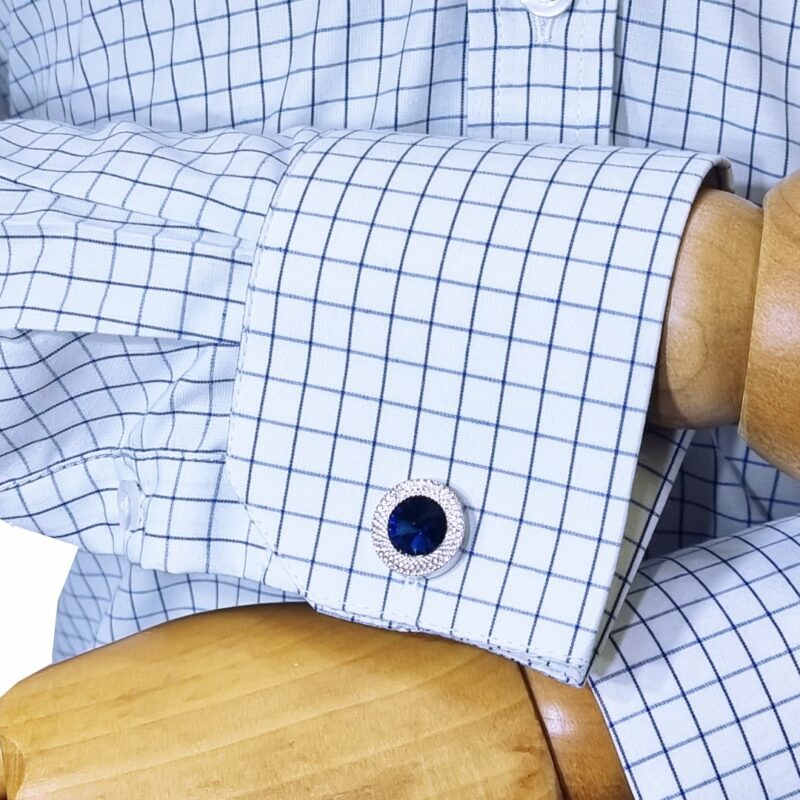 Camisa Branca Xadrez Azul colarinho Italiano