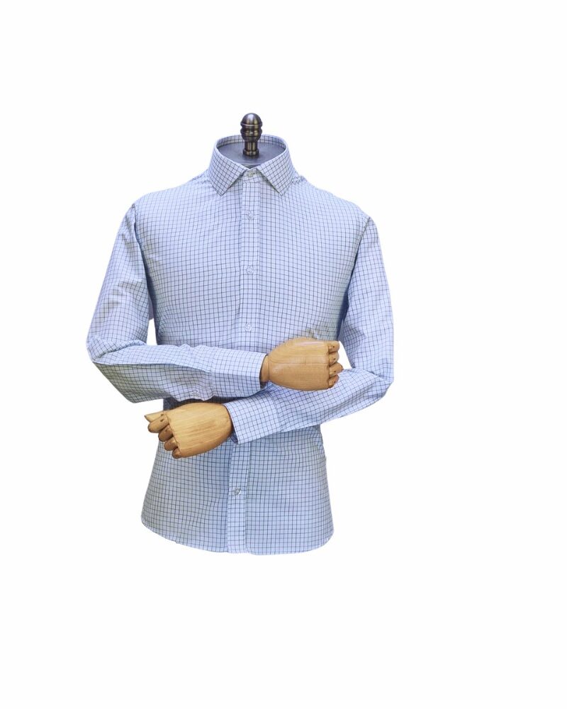 Camisa Branca Xadrez Azul Punho Simples