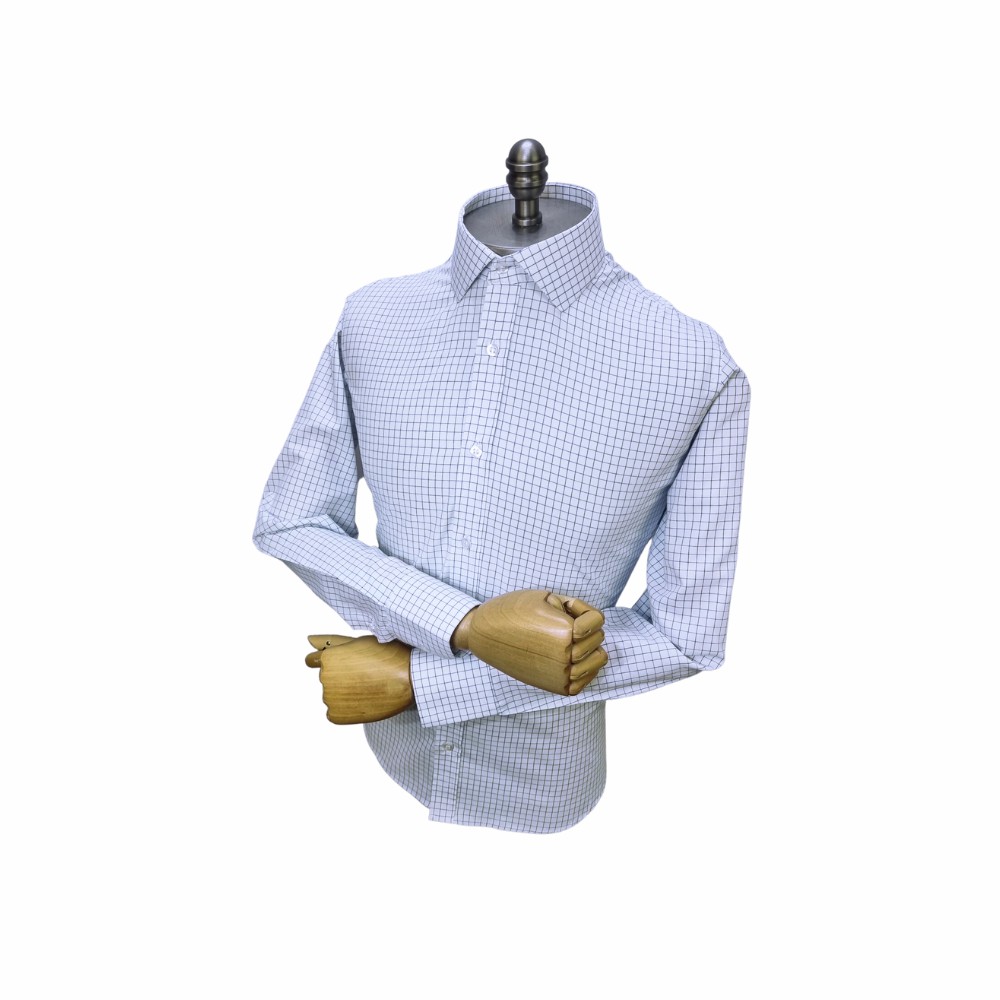 Camisa Colarinho Italiana Branca Xadrez Azul