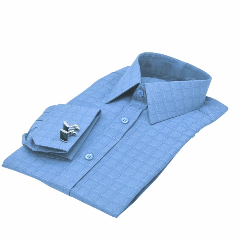 Camisa Punho Duplo Azul Xadrez Largo