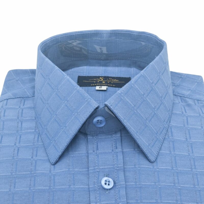 Camisa Punho Duplo Azul Xadrez Largo