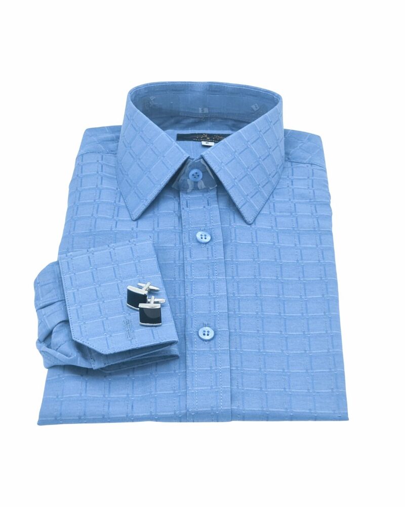 Camisa Punho Duplo Azul Xadrez Largo