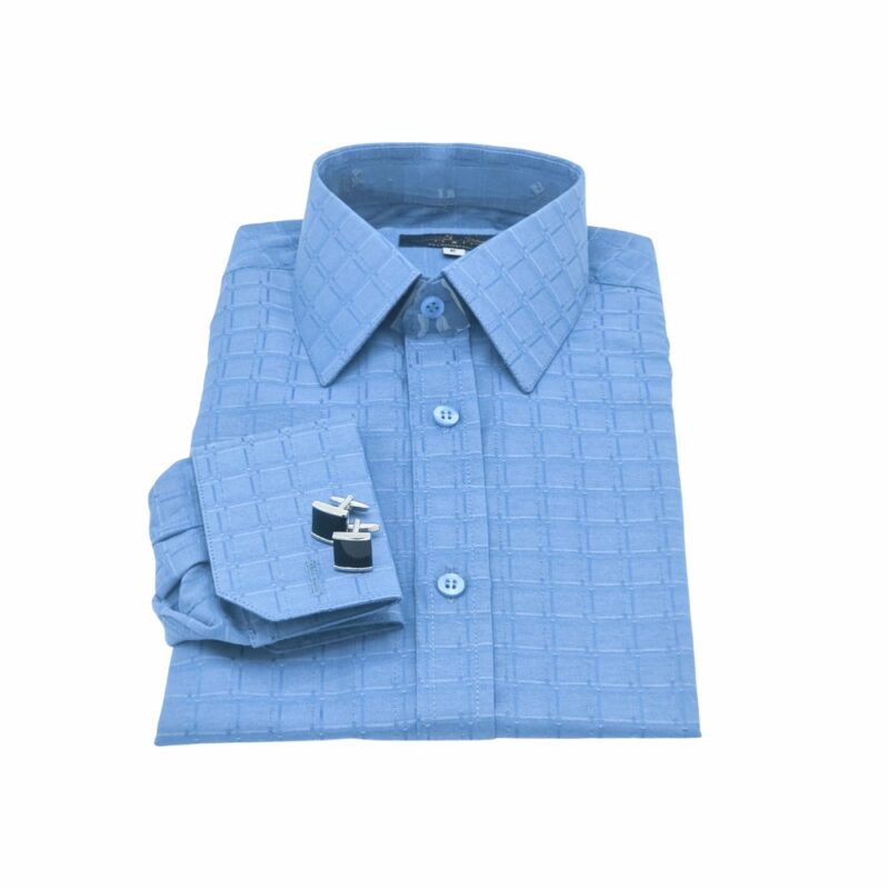 Camisa Punho Duplo Azul Xadrez Largo