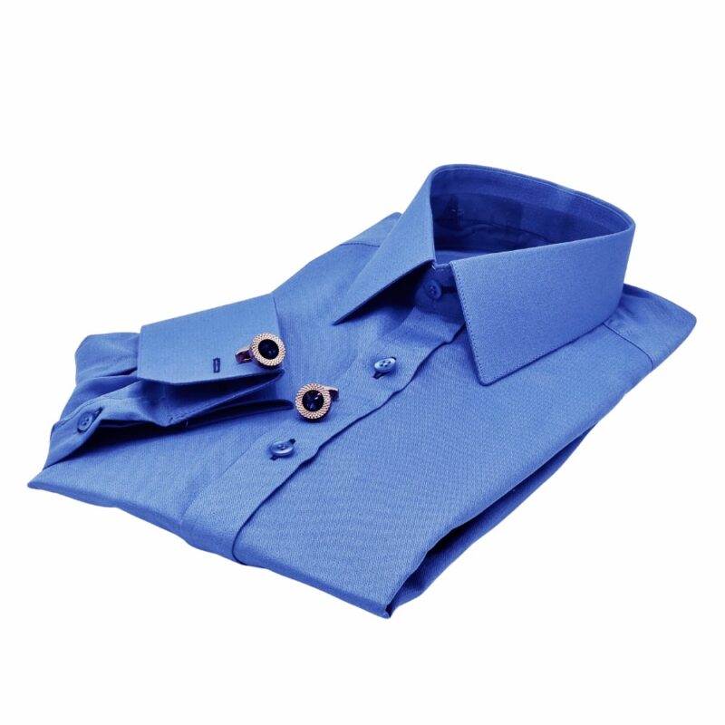 Camisa Punho Duplo Azul Francesa