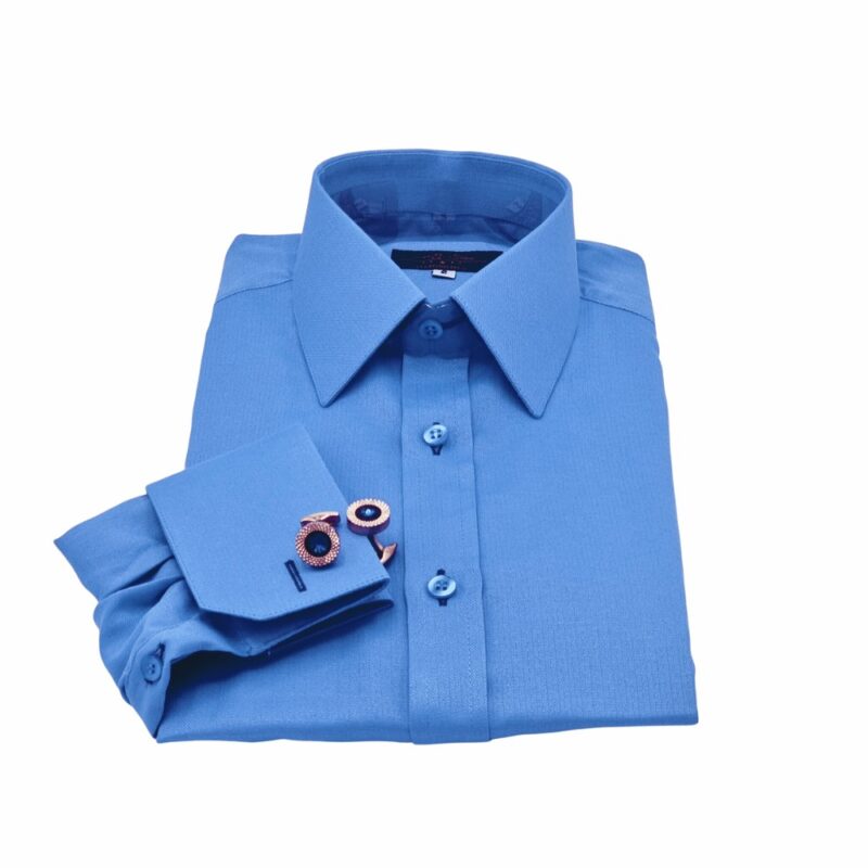 Camisa Punho Duplo Azul Francesa