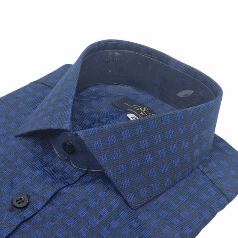 Camisa Social Gola Rígida Azul Escuro