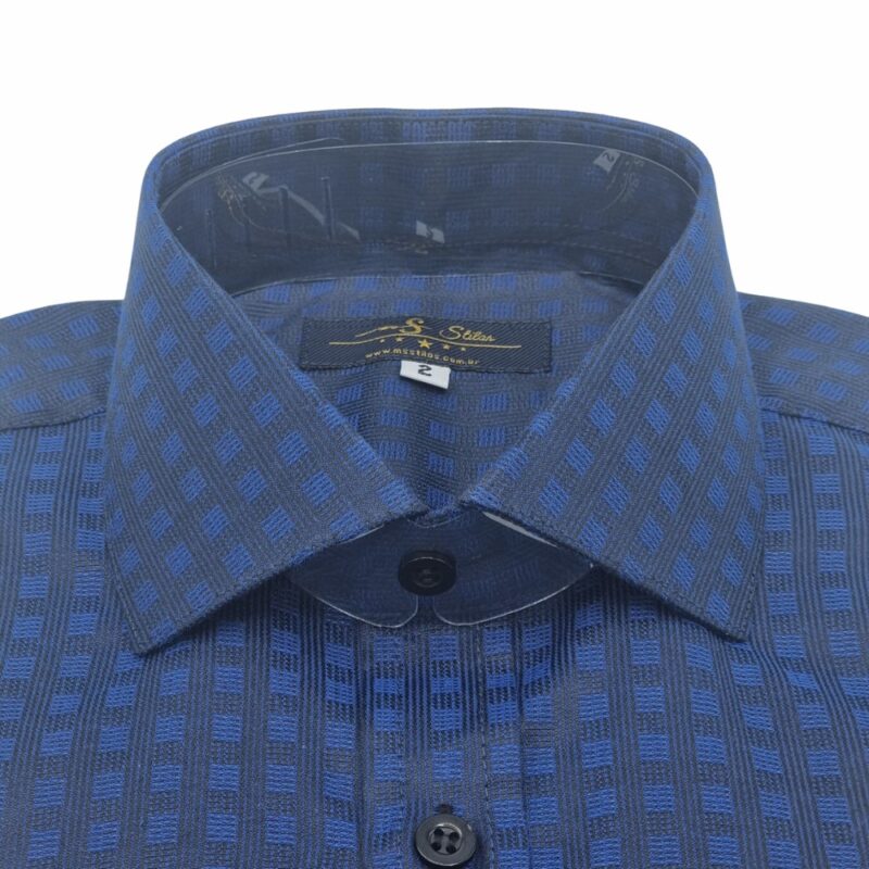 Camisa Social Gola Rígida Azul Escuro