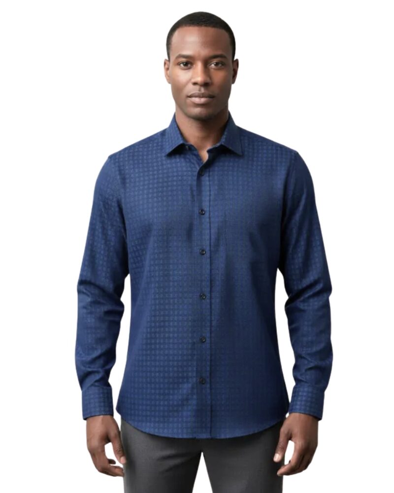 Camisa Social Gola Rígida Azul Escuro