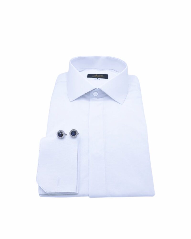 Camisa Italiana Branca Lisa botões cobertos