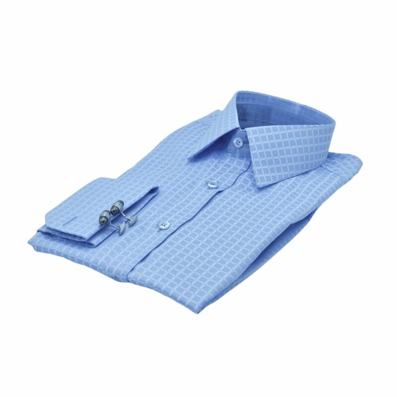 Camisa social azul xadrez com punho duplo Ms Stilos, peça masculina marcante para quem não quer passar despercebido.
