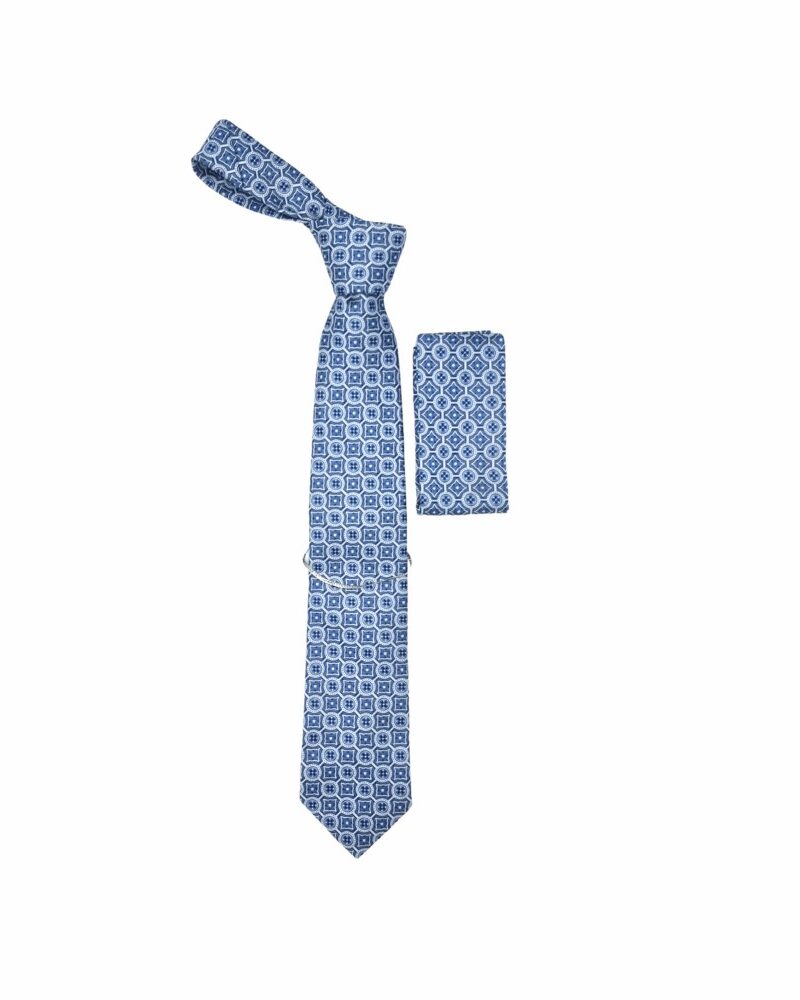 Gravata Tradicional Azul+Lenço 8 cm