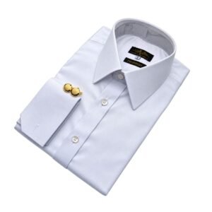Camisa Egípcio Branca Francês Algodão e Elastano Punho Duplo