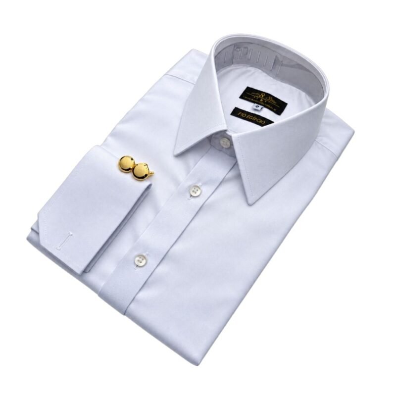 Camisa Egípcio Branca Francês Algodão e Elastano Punho Duplo