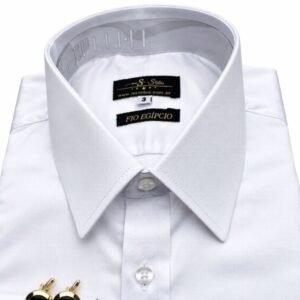 Camisa Egípcio Branca Francês Algodão e Elastano Punho Duplo