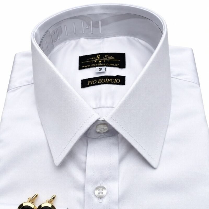 Camisa Egípcio Branca Francês Algodão e Elastano Punho Duplo