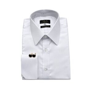 Camisa Egípcio Branca Francês Algodão e Elastano Punho Duplo