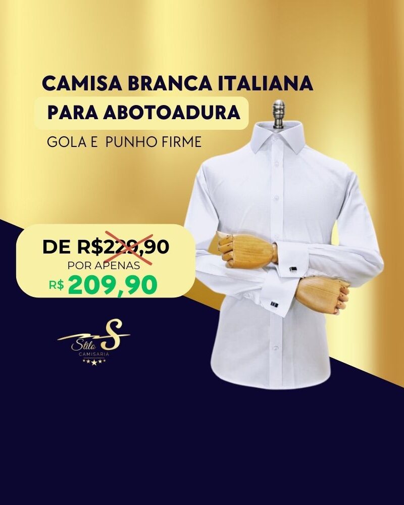 Camisa Punho Duplo Italiana Branca Lisa